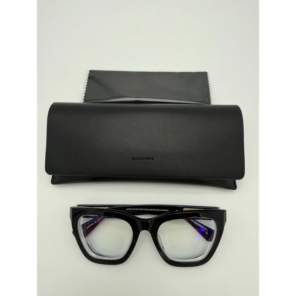 AllSaints ALS1018 001 Eyeglasses Frames 52-20 Black Cat Eye Gold w/ Case